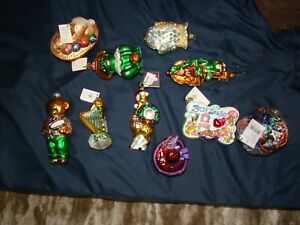 WOW! Lot of 9 Christopher Radko Ornaments Frog, Mitt, Harp, Giraffe, Globe MORE