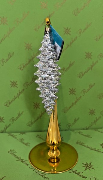 Radko ** Conifer Frost in Silver ** Pinecone European Glass Christmas Ornament