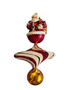 Christopher Radko Santa On Candy Cane Spiral Ornament