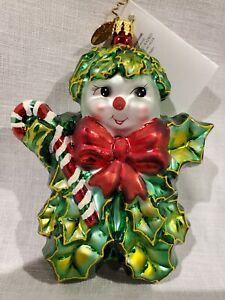 2002 Christopher Radko RARE Green Holly Jean Ornament Retro ivy leaf snowman