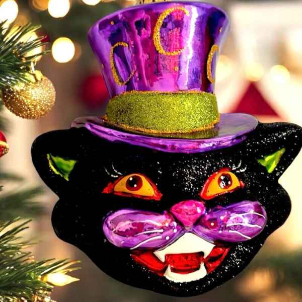 Christopher Radko Halloween Cat Ornament “Howl at the Moon” 4” x 5” Retired