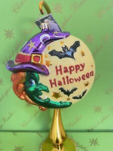 Radko ** Bewitched ** Halloween Two sided Moon European Glass Christmas Ornament