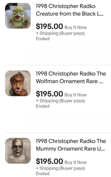 New ListingChristopher Radko UNIVERSAL MONSTERS Lot of 3 Christmas Ornaments