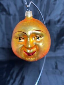 HTF Christopher Radko CHEERFUL SUN Glass Christmas ORNAMENT Moon Face 89-059-2