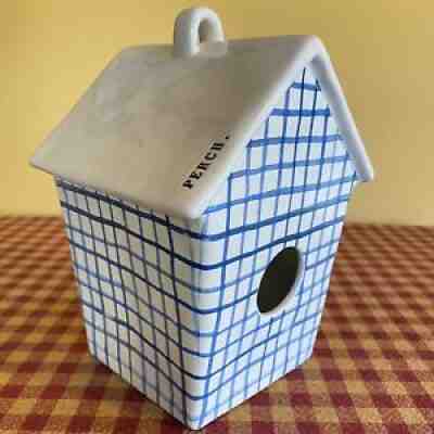 Rae Dunn Blue Plaid PERCH. hotsell Birdhouse