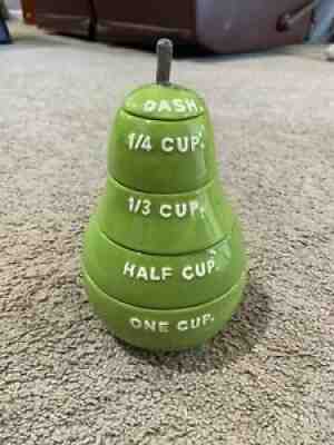 Rae Dunn by Magenta Pear Ceramic Measuring Cups #3088-Green Glazed Rare Repair