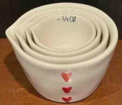Rae Dunn white ceramic watercolor heart measuring cup set