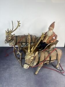 Vintage Santa Claus Reindeer And Sleigh Rare German, Germany ? Christmas ?huge