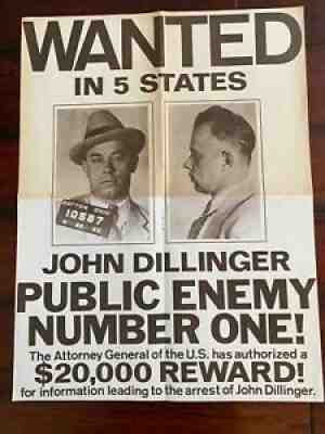 *VERY RARE* ORIG. 1933 JOHN DILLINGER PUBLIC ENEMY FBI WANTED POSTER *PLS OFFER