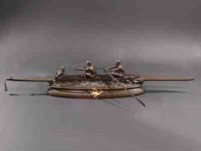 ROWING TWO WITH COXSWAINS TWO STEERED OAR RARE BRONZE BY DROUOT 1896