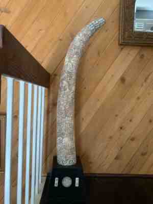 RARE PAIR aceh bovine bone REPLICA ELEPHANT TUSK Asian carved Pillars