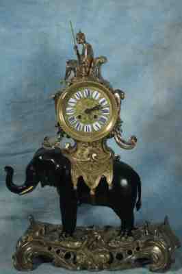 Antique Large Rare French Bronze Elephant Rider Clock 19th Century