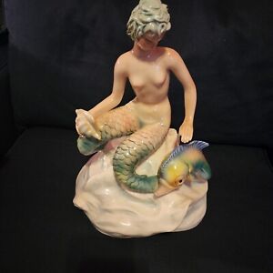 Rare Lenci Celia Le Bertetti - Mermaid with Shell on Rock and Mythological Fish