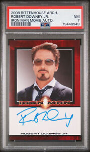 2008 RITTENHOUSE ROBERT DOWNEY JR IRON MAN BLUE AUTO AUTOGRAPH RC PSA 7 SP RARE