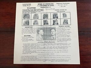 *BEYOND RARE* ORIG. 1934 MAFIA LEGEND, MOBSTER DUTCH SCHULTZ  FBI WANTED POSTER