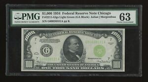 1934 $1000 Federal Reserve Note Chicago RARE Centered Example PMG 63