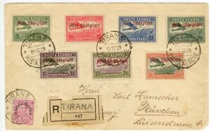 beautiful Dec 19 1929 Tirana Albania air mail cover Sc C22-28 to Munich Germany