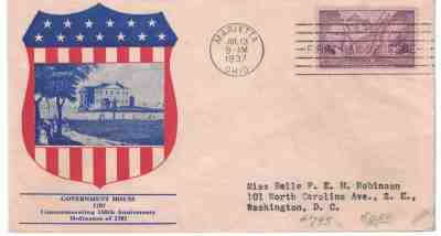 1937 FDC, #795, 3c Ordinance of 1787, 4 diff. cachets