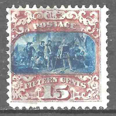 #119 US 15 CENT BROWN & BLUE LANDING OF COLUMBUS USED N G FINE VF