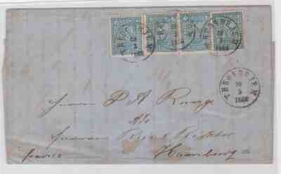 NORWAY NK 14*4 16 skilling  postage on letter Trondhjem 20-3-1868 to Hamburg