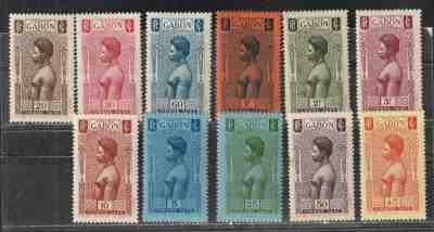 1932 French colony stamps, Gabon, postage due full set MH, SC J23-33