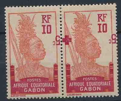 [1051] French Gabon good pair very fine MH with inverted overprint