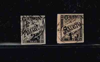 Gabon 1889 #13 VFU & #11 Postage Dues of French Colonies, surcharged in black.