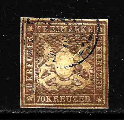 HICK GIRL STAMP-CLASSIC USED GERMAN STATE WURTTEMBERG SC#53  ISSUE 1873    X6924