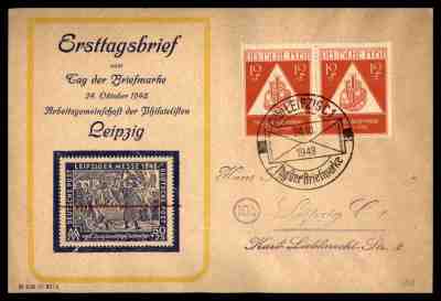 GERMANY LEIPZIGER MESSE 1948 PAIR CACHET ON COVER