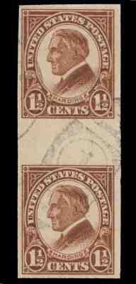 U.S. 631 USED 1.5 CENT 1926 HARDING VERT. PAIR WITH GUTTER