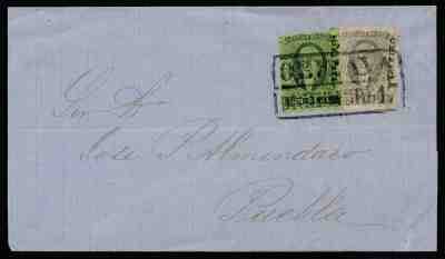 zs55 Mexico Cover #7+8 1R+2R Early print, Orizava > Puebla ca Dec1861 Est $20-40