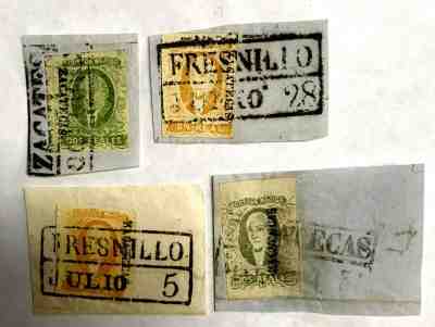 MEXICO, ZACATECAS 1856 &1861 lot of 4 stamps on Piece