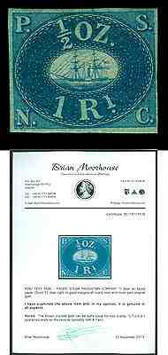 PERU 1857 PACIFIC STEAM NAVIGATION Co  1r blue  Sc# 1 mint MH w/CERTIFICATE RARE