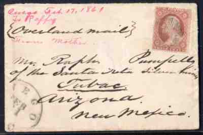 New Mexico Territory TUBAC Arizona March 1861 Inbound Butterfield Overland Mail