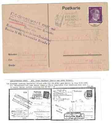 Birkenau concentration camp postcard w/rare notice to Jewish recipient   (163)1