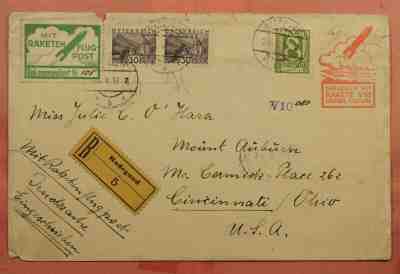 1932 AUSTRIA V10 ROCKET MAIL RADEGUND REGISTERED EZ# 14C1 * EX AL BARNES