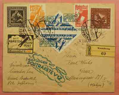 1932 AUSTRIA V12 ROCKET MAIL COVER KUMBERG REGISTERED EZ# 15C1c * EX AL BARNES