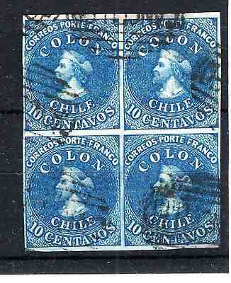 CHILE 1861 Sc.12 Last London printing 4-3 margins NO flaws RARE block of 4