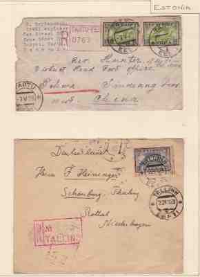 Estonia. Two 1923 Registered Covers. Tartu to China, and Tallinn to Germany. 