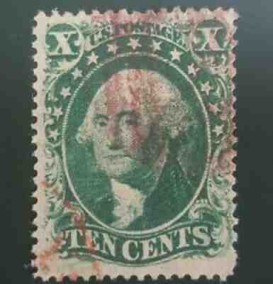 US Sc #34 Green type IV w/ Magenta AND Red Cancels. Rare! Scott $4,600.