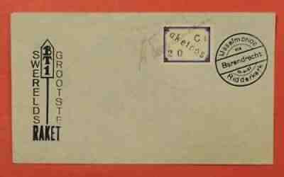 1937 NETHERLANDS ROCKET MAIL COVER 9 FLOWN EZ# 20C1 * EX AL BARNES