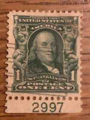 Stamp Vintage Ben Franklin 1 Cent Us Postage 1902