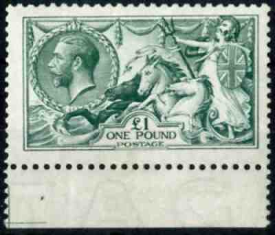 GB KGV 1913 Â£1 Seahorse SG403 / 404 Green Fine Centering Unmounted Mint
