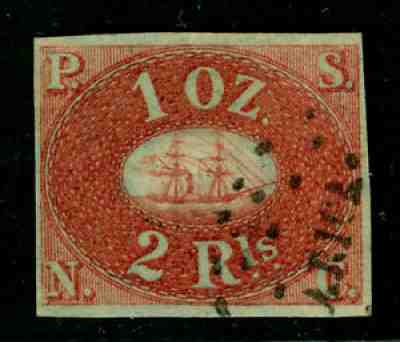 PERU 1857 PACIFIC STEAM NAVIGATION Co (PSNC) 2rls red brown Scott# 2 used - Rare