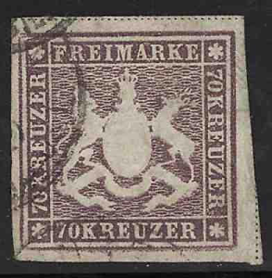 Wurttemberg Postage Stamp #53, Used Sismondo Certifictate