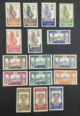 MOMEN: FRENCH COLONIES IN GABON SC #33-48 1910 MINT OG H LOT #63136