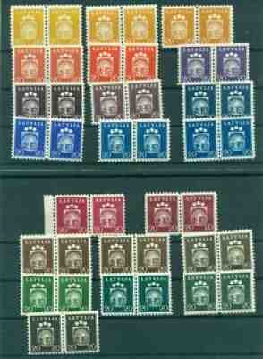 LATVIA ARCHIVE PROOF 21 COLOR TEST PAIRS Mi.287 Perf. Wz.AH with gum MNH 1940