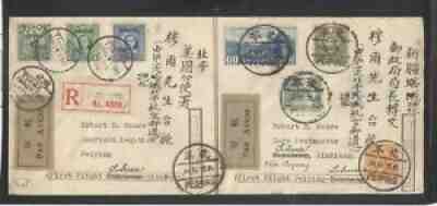 China 1932-33 Registered Flight Cover Peiping To Tihwa & Back Via Camel Post