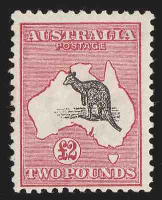 AUSTRALIA 1913 Kangaroo Â£2 1st wmk , variety colour spot on map with CERTIFICATE