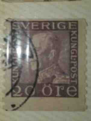 SWEDEN King-Gustav V 20 Ore Stamp / Violet / 20 Ã?re - 1921 RARE